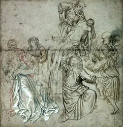 Senterpanel av en tapt triptyk av Campin, muligens tegnet av Vranck van der Stock (1424-95) (penn og kritt på papir)