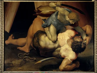 David og Goliat. Maleri på tosidig skifer av Daniele da Volterra (1509-1566), italiensk skole, 16. århundre, 1,33 x 1,72 m, Paris, Musée du Louvre