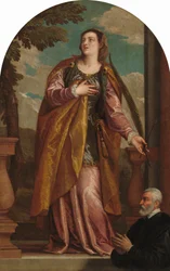Sankt Lucia og en giver, ca. 1585–1595 (olje på lerret)