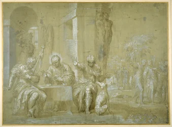 Nattverden i Emmaus, ca. 1550 (penn, svart blekk og brun vask på papir)