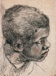 Hode av en svart gutt, Paolo Caliari, kjent som Veronese (1528-1588), tegning