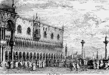Dogepalasset og Piera del Bando, Venezia, gravering av Giovanni Antonio Canal, kjent som Canaletto (1697-1768), Italia