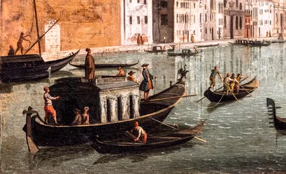 Canal Grande mellom kirkene Santa Croce og San Geremia, detalj