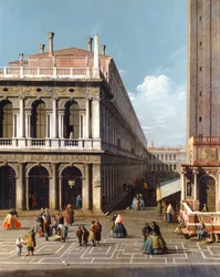 Venezia, Piazza S. Marco, med utsikt mot vest fra nordenden av Piazzetta, ca. 1740 (olje på lerret)