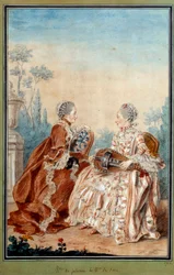 Madame de Julienne og Madame de Serre lager akvarellmusikk av Louis carrogis dit Carmontelle (1717-1806) fra 1700-tallet. Paris, Musee Carnavalet