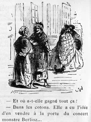 Tegneserie om arbeidet til Hector Berlioz (1803-1869) designet av Nadar i 1856 for Journal "" Pour rire""".