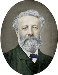 Jules Verne (1828-1905) fransk forfatter, fotografi av Nadar, fargelagt bilde
