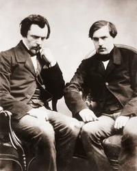 Brødrene Edmond de Goncourt (1822-1896) og Jules de Goncourt (1830-1870), litteraturkritikere og franske forfattere, fotografi av Gaspard Félix Tournachon, kalt Félix Nadar (1820-1910), omkring 1855