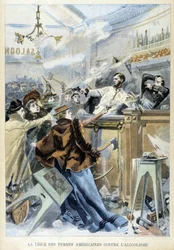 Et sammenstøt på en bar som illustrerer American Women#39;s Leagues kamp mot alkoholisme. Illustrasjon av avisen «Petite Parisien» fra 1905.