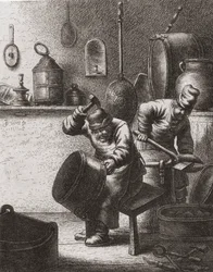 Kobbersmeder i arbeid på 1600-tallet (trykk)