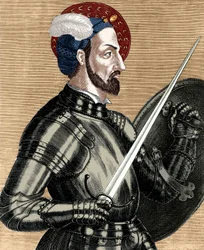 Charles av Bourbon (1490-1527), øverstkommanderende for de franske hærene, graverer fargelagt dokument