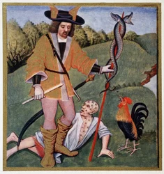 Hermes med løvfell - fra en belysning fra 1400-tallet