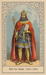Karl IV, konge av Böhmen og Tyskland og den hellige romerske keiseren (fargelitografi)