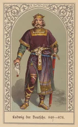 Ludvig den tyske, konge av Øst-Frankrike (fargelitografi)