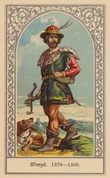 Wenceslaus IV, konge av Böhmen og Tyskland (farge litho)