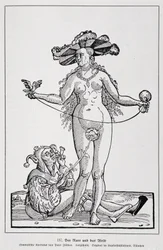 Kvinne og galning kiler penisen sin med en blomst, «Der Rarr und das Weib», «Erotisk kunsthistorie» av Edouard Fuchs, Berlin