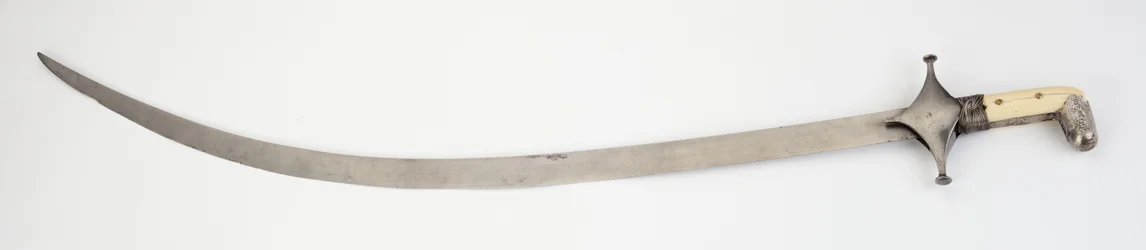 Shamshir, sabel (wootz stål, jern, elfenben, sølv, messing og lim)
