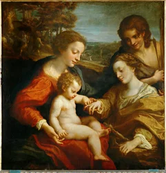 Det mystiske ekteskapet mellom den hellige Katarina av Alexandria og Jesusbarnet, og den hellige Sebastian …