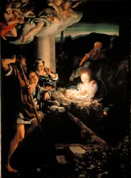 Hellig natt (Kristi fødsel). Maleri av Antonio Allegri, kalt Il Correggio (Correggio)