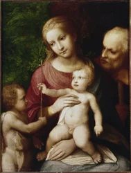 Hellig familie med St John Baptist som barn (olje på poppelpanel