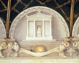 Lunett som viser tempel eller Jupiter, freskomaleri av Antonio Allegri Da Correggio (1489-1534) Abbedissens rom, San Paolo-klosteret, Parma, Italia