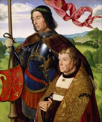 St Maurice (eller St Victor) med en giver, ca. 1500-05 (olje på panel)