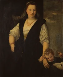 Portrett av en kvinne med et barn og en hund (for detaljer se 95740)