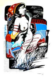 GC Riccardi, Leda med svanen, 1974, Tinte auf Papier, 50x70, Italia.