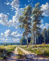 En bjørkeskog på en solrik dag, veggdekorasjon for ethvert rom
