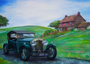 Bentley 1928 Olje på lerret Ravn