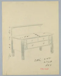 Design for rektangulær skjenk med vaser med blomster