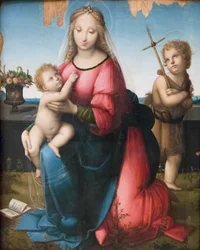 Madonna og barn med den unge St John, Andrea Piccinelli kjent som il Brescianino (olje på panel)