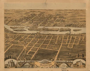 Fugleperspektiv av Batavia, Kane County, Illinois, 1869. LOC 73693342