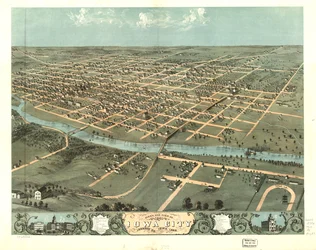 Fugleperspektiv av Iowa City, Johnson Co., Iowa 1868. LOC 73693398