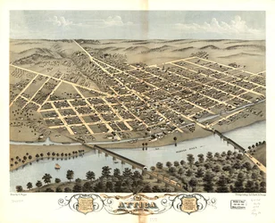 Fugleperspektiv av byen Attica, Fountain County, Indiana 1869. LOC 73693378