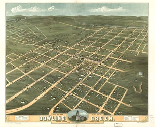 Fugleperspektiv av byen Bowling Green, Warren County, Kentucky 1871. LOC 73693412