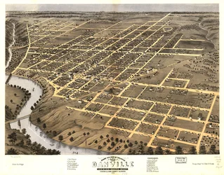 Fugleperspektiv over byen Danville, Vermillion County, Illinois 1869. LOC 73693353