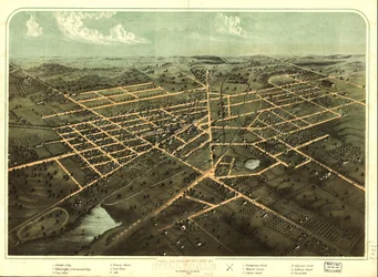 Fugleperspektiv av byen Hillsdale, Hillsdale fylke, Michigan 1866. LOK 73693429
