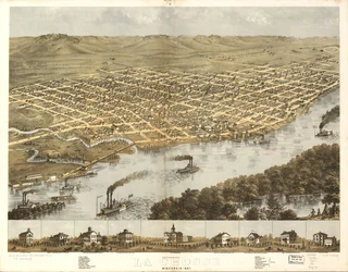 Fugleperspektiv av byen La Crosse, Wisconsin 1867. LOC 73694545