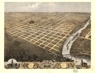 Fugleperspektiv av byen Topeka, hovedstaden i Kansas 1869. LOC 73693411