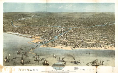 Chicago i 1868 fra Schiller Street nordsiden til 12th Street sørsiden. LOC 73693350
