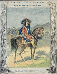 Kavaleri under Ludvig XIV - Fra et beskyttelsesomslag for skolebøker, sent 19. århundre - illustrasjon av A. Demarle