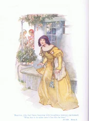 Beatrice, som hadde lyttet med andpusten interesse utbrøt "Hvilken brann er i mine ører kan dette være sant?" (Much Ado About Nothing), fra Tales from Shakespeare pub. av Ward Lock & Co Ltd