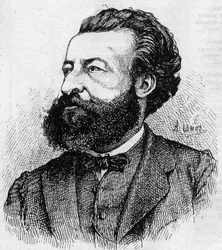 Portrett av Ulrich de Fonvielle (1833-1911), fransk journalist og literator - Gravering av Lemot fra 1870