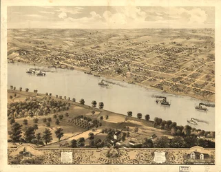 Fugleperspektiv av Jefferson City, hovedstaden i Missouri 1869. LOC 73693479