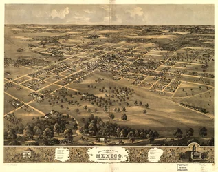 Fugleperspektiv av byen Mexico, Audrian Co., Missouri 1869. LOC 73693484