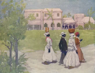 Svarte mennesker på vei til arbeid, Barbados, 1916