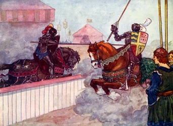 Greven red igjen og igjen på Edward til lansen hans ble splintret i hånden hans, c1270, 1905.