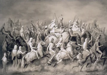 Chir Singh, Maharajah av sikhene og kongen av Punjab med sitt følge på jakt nær Lahore, 1859