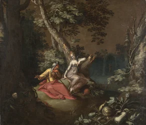 Landskap med Vertumnus og Pomona, ca. 1595-1600 (olje på lerret montert om bord)